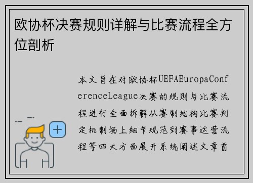 欧协杯决赛规则详解与比赛流程全方位剖析